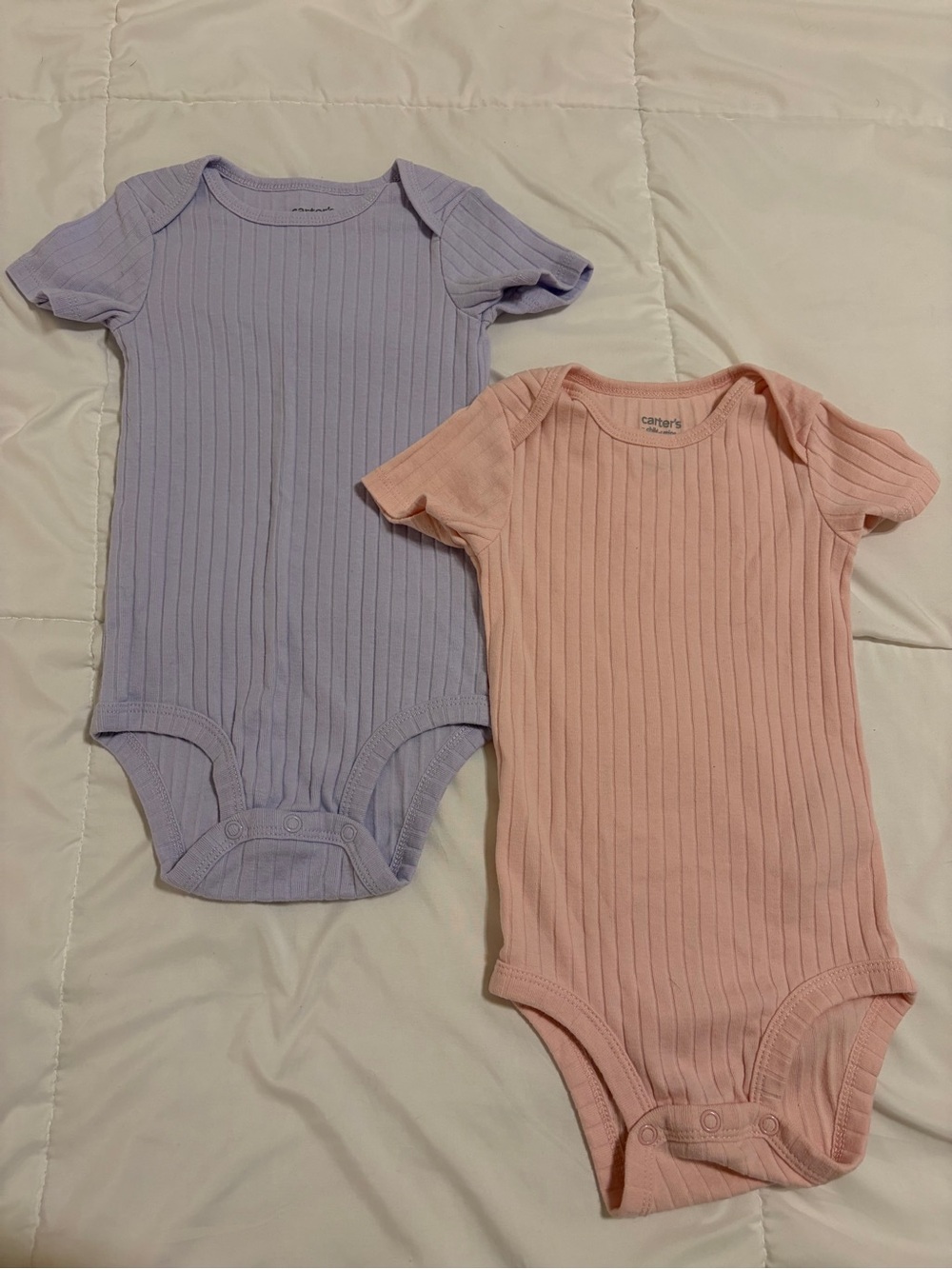 Carter's Ribbed Short-Sleeve One-Piece Bodysuits in Lavender and Peach